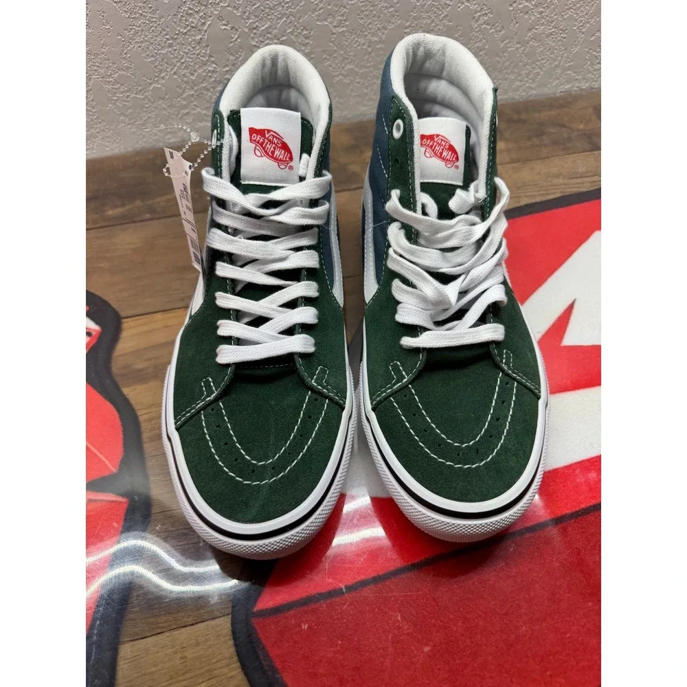 Vans Skate Sk8-Hi Green Navy Blue High Top Sneakers Mens 8.5 NEW